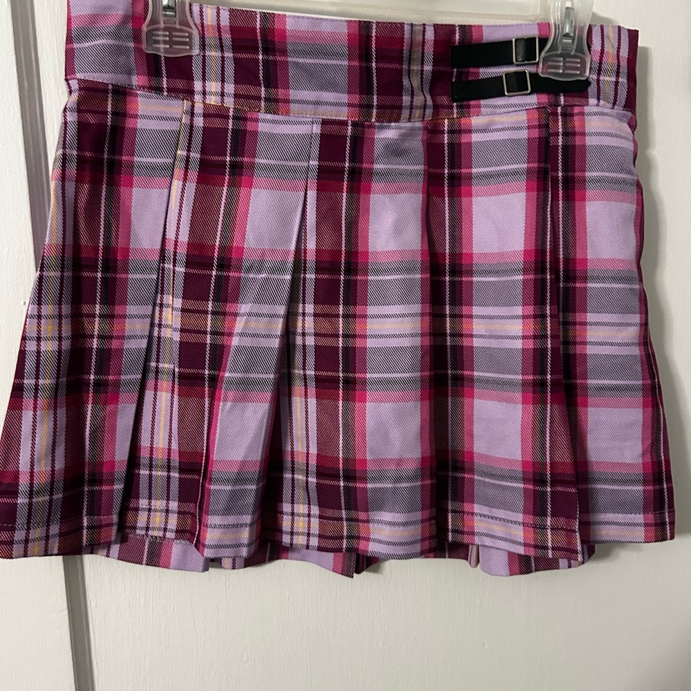Justice Pink and Purple Plaid Mini Skirt